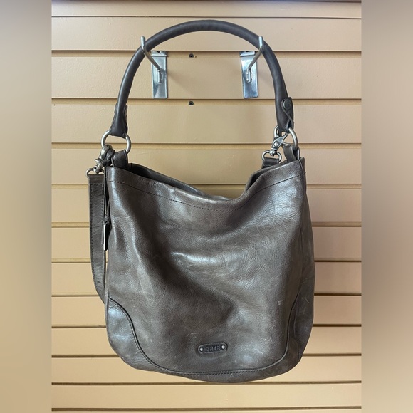FRYE Melissa Washed Gray Leather Hobo Shoulder Bag - Picture 1 of 6